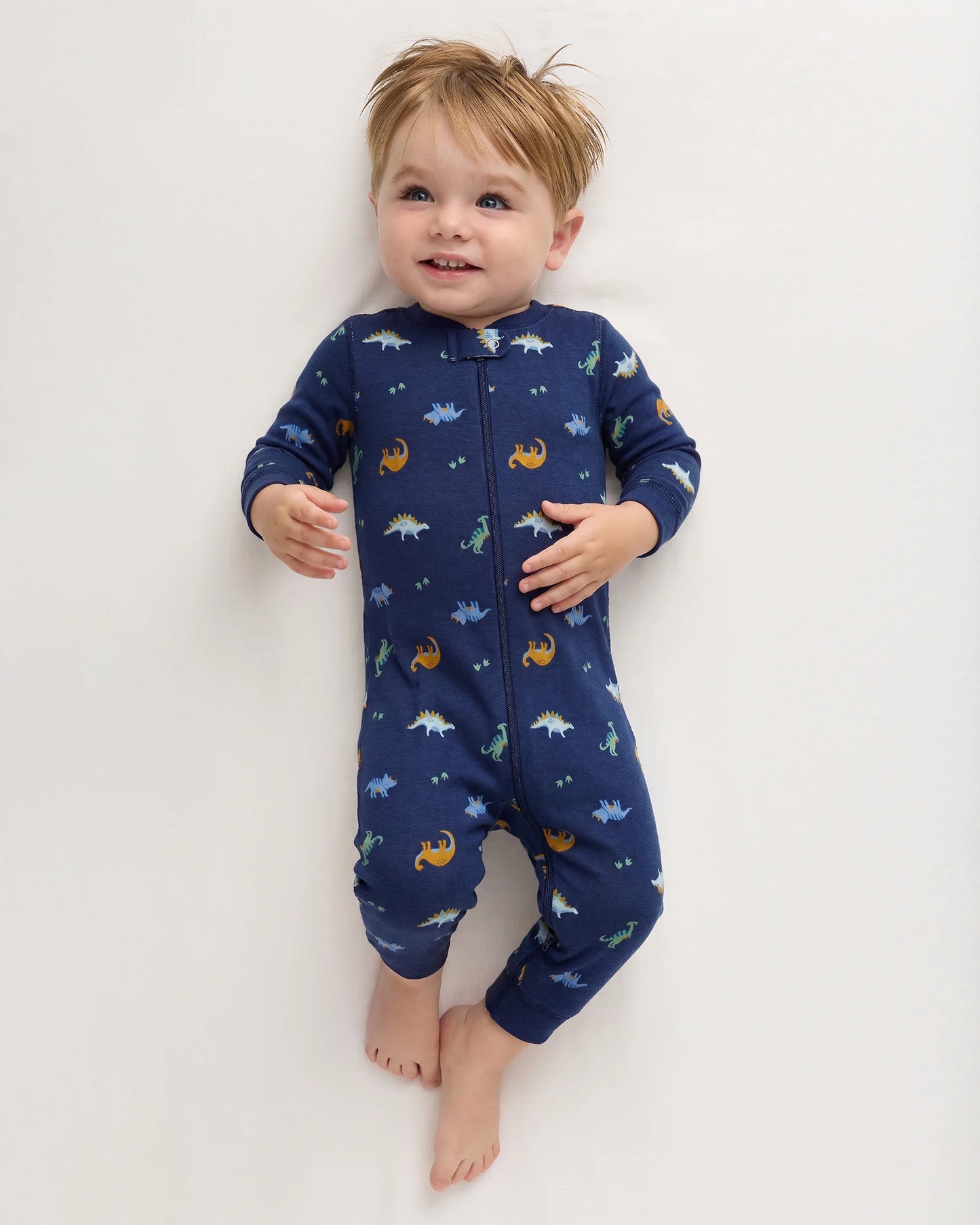 100% Organic Cotton One Piece Pajama - 0-3M / Navy Stripe