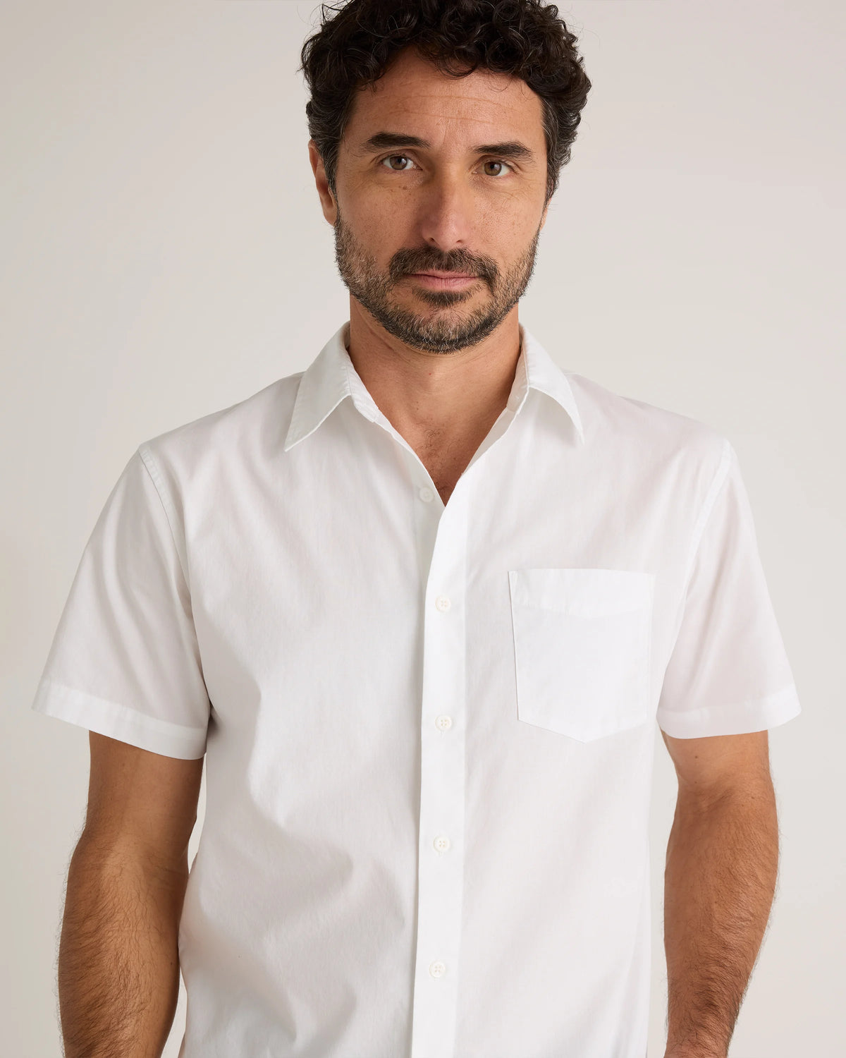 Organic Cotton Stretch Poplin Short Sleeve Shirt - S / Light Blue
