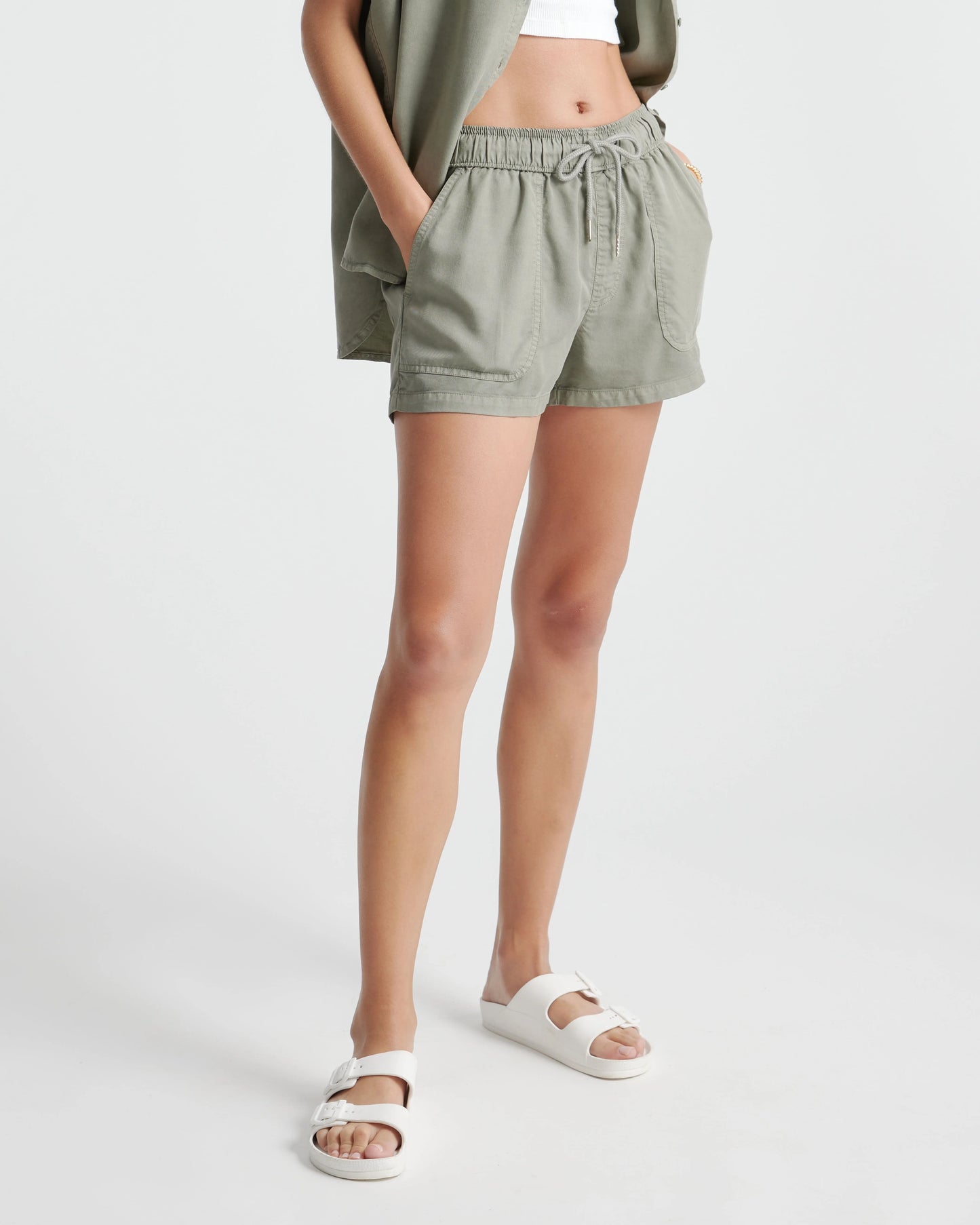 Vintage Wash Tencel Utility Shorts - XS / Moonstone Blue