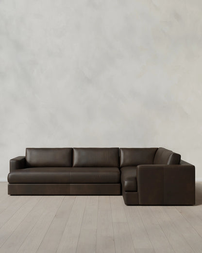 Sierra Curved Arm L Sectional in Leather - Right Arm / Auburn