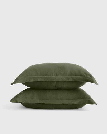 European Linen Double Flange Sham Set - Standard / White