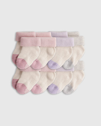 Organic Cotton Gripper Fold Over Socks 8-Pack - One Size / Blue Multi