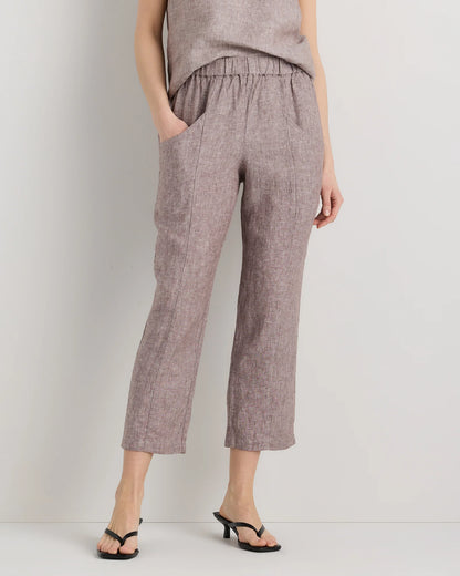 100% European Linen Tapered Ankle Pants - XS / Blue Pinstripe