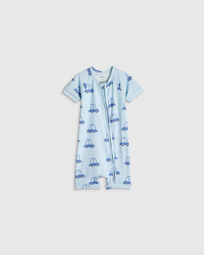 Bamboo Shortie Onesie Pajama - 0-3M / Blue Cars