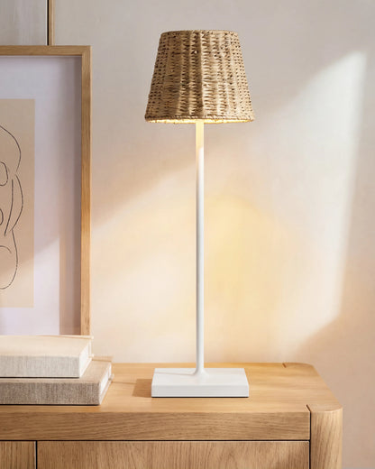 Poldina Pro Rechargeable Table Lamp with Seagrass Shade by Zafferano - Regular / White