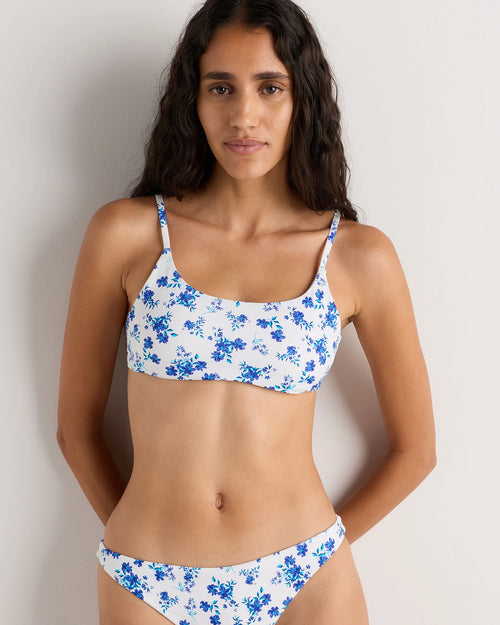Italian Scoop Neck Bikini Top - XS / Electric Blue Floral