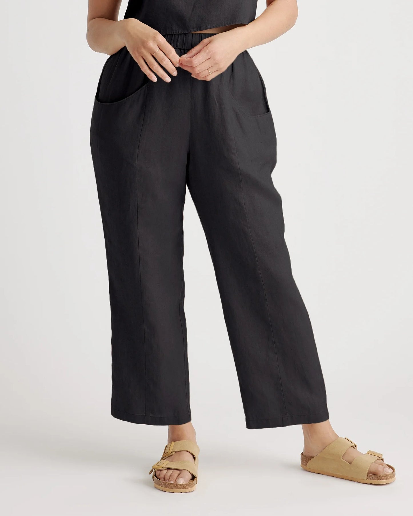 100% European Linen Tapered Ankle Pants - XS / Blue Pinstripe