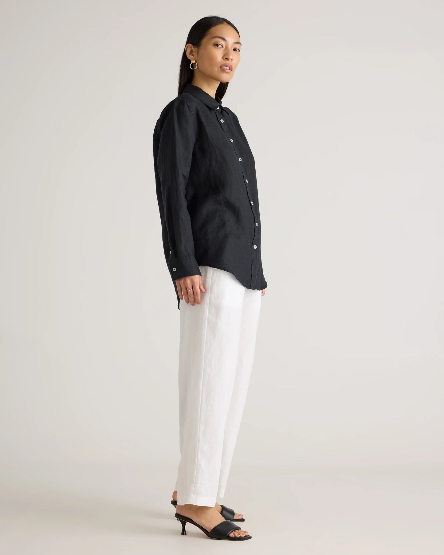100% European Linen Long Sleeve Shirt - XS / Blue Pinstripe