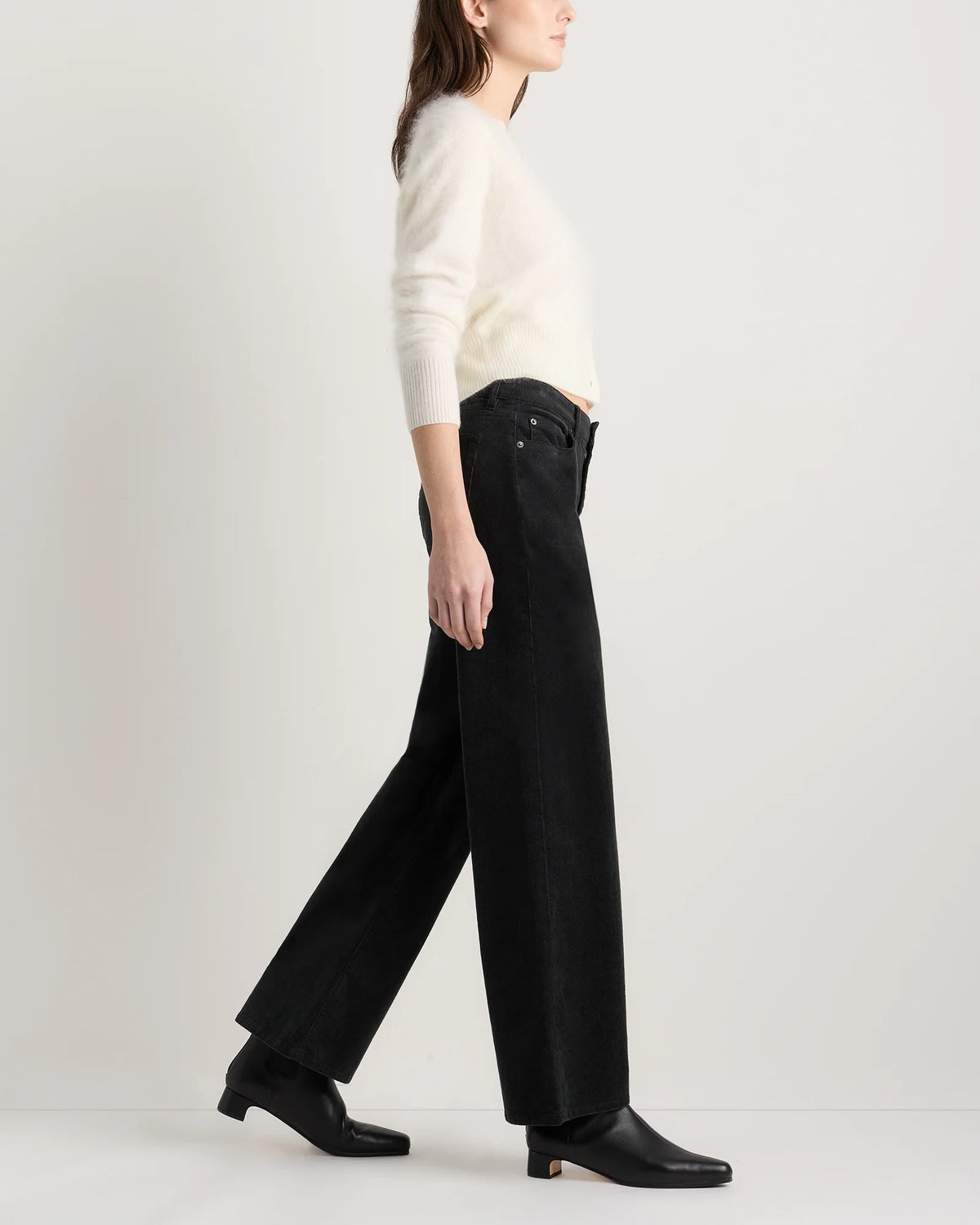 Organic Stretch Corduroy Wide Leg Pants - 0 / Black