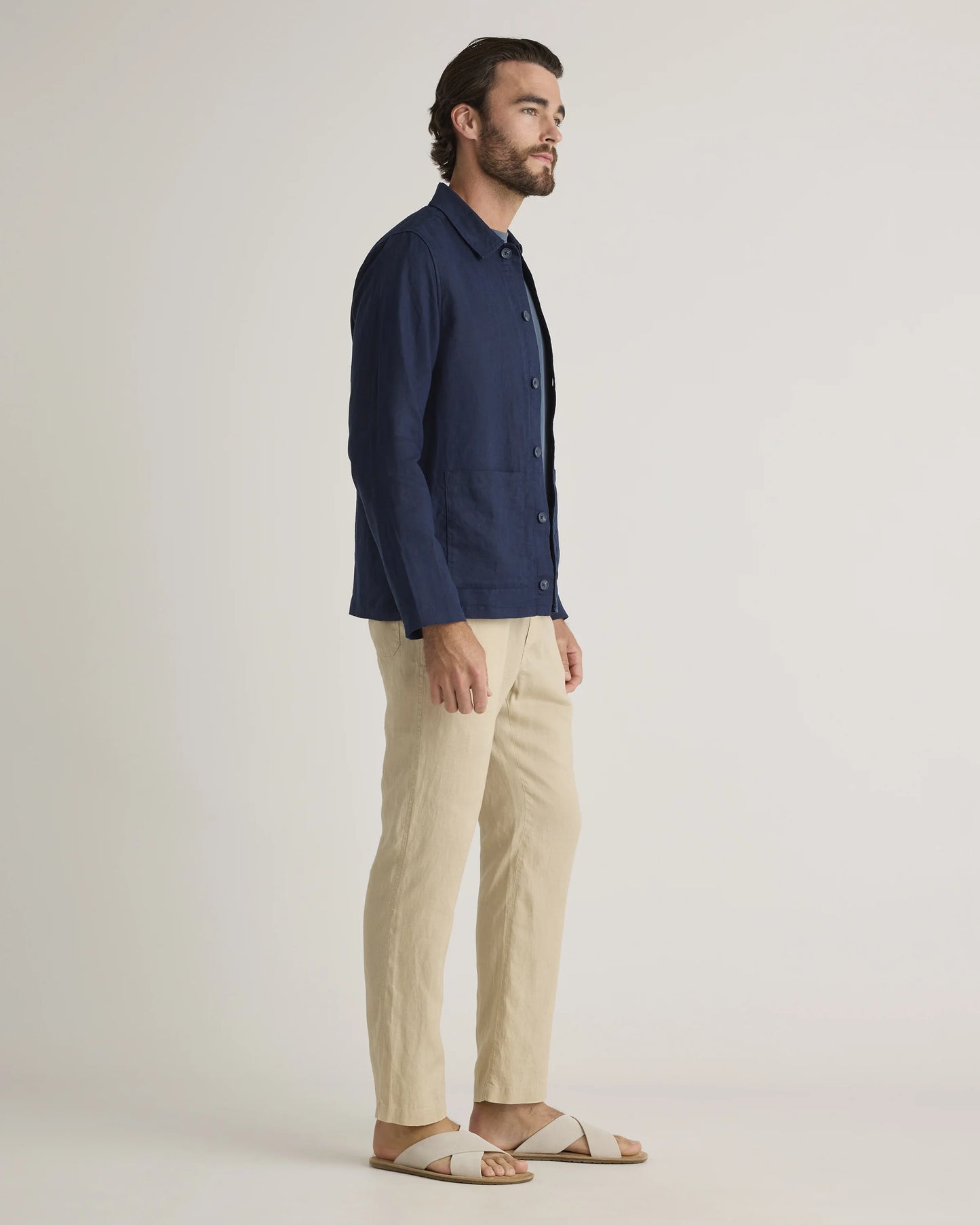 100% European Linen Chore Jacket - S / Flax