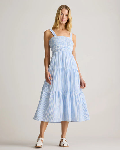 100% Organic Cotton Gauze Smocked Sleeveless Maxi Dress - XS / Blue Gingham