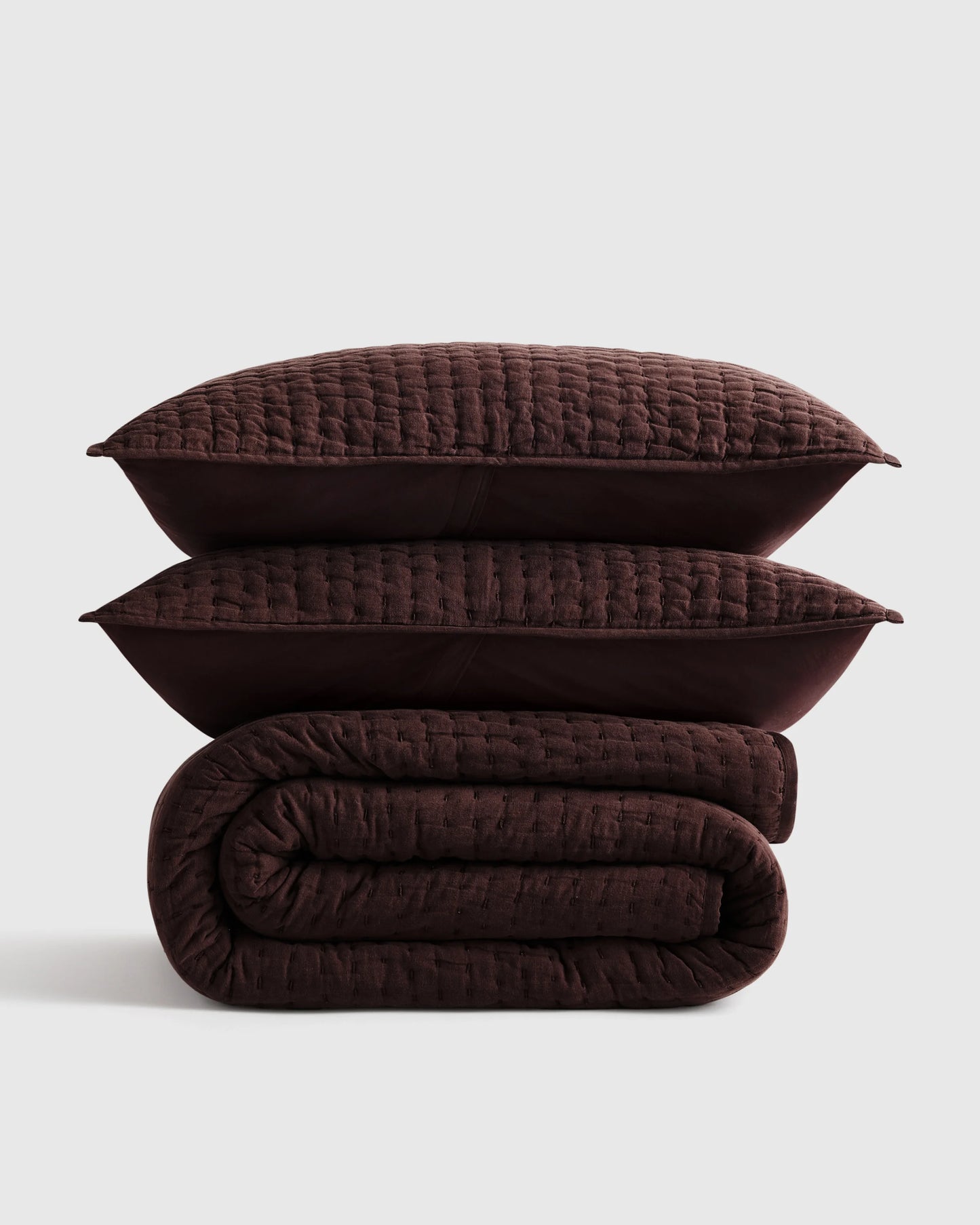 European Linen Cotton Stitch Quilt Set - Twin / Stone