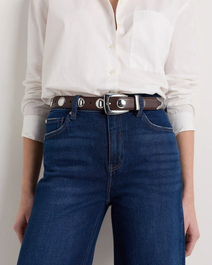 Alyssa European Leather Studded Belt - XS / Black/Silver