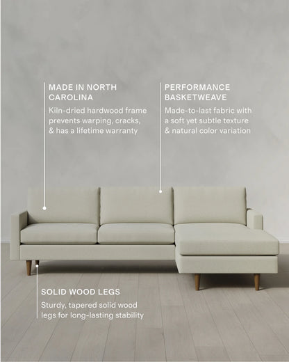 Atlas Midcentury Chaise Sectional in Performance Basketweave - 106" Right Arm / Navy