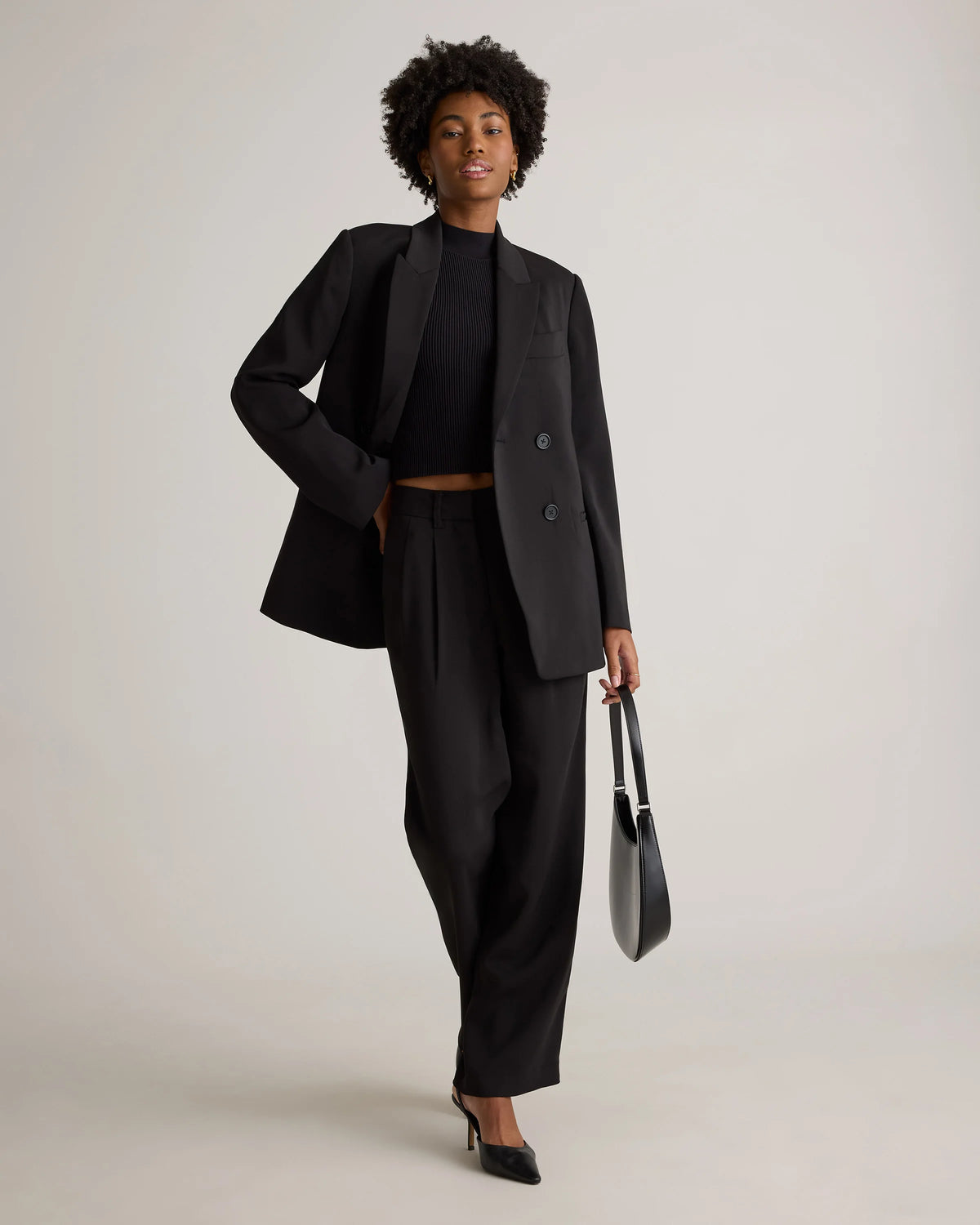 Stretch Crepe Relaxed Double-Breasted Blazer - XS / Sand