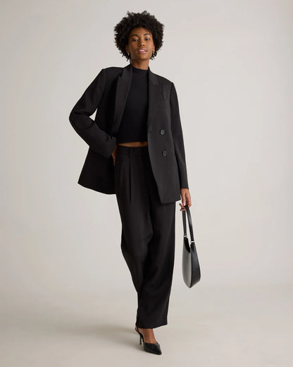 Stretch Crepe Relaxed Double-Breasted Blazer - XS / Sand