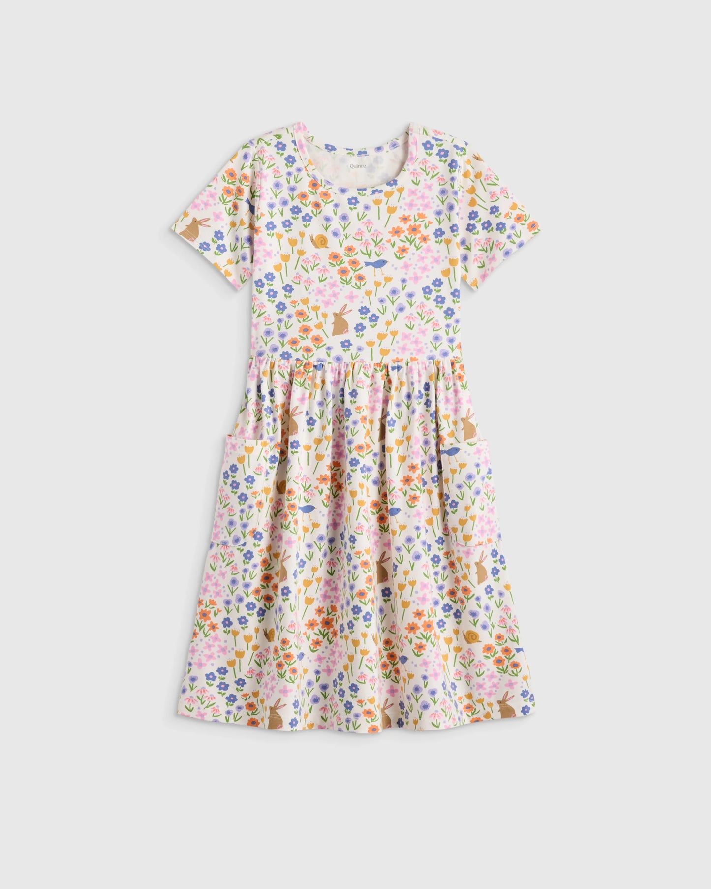 Organic Cotton Fit and Flare Pocket Dress - 6 / Cloud Rainbow Stripe