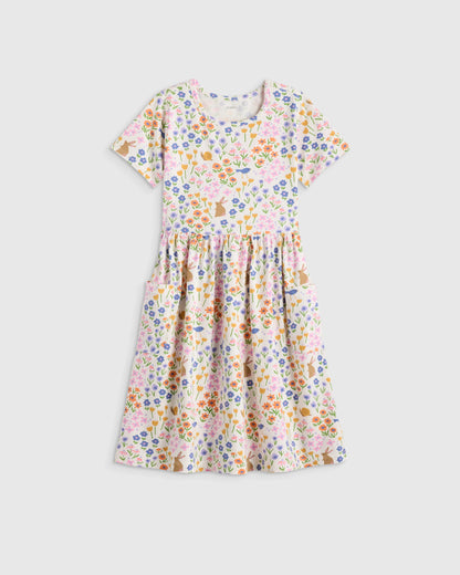 Organic Cotton Fit and Flare Pocket Dress - 6 / Cloud Rainbow Stripe