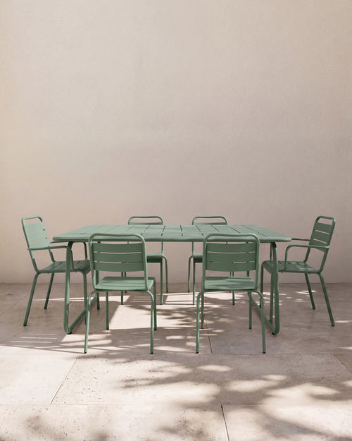 Powder-Coated Aluminum Outdoor Dining Set - One Size / Sage Green
