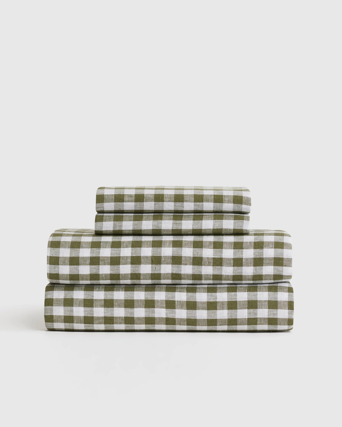 European Linen Gingham Sheet Set - Twin / Blue Fog