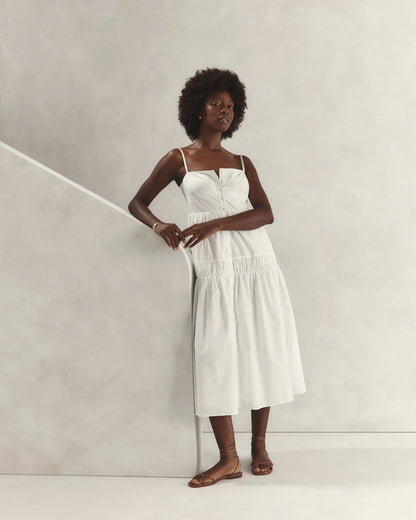 100% Organic Cotton Poplin Spaghetti Strap Maxi Dress - XS / Light Blue Stripe