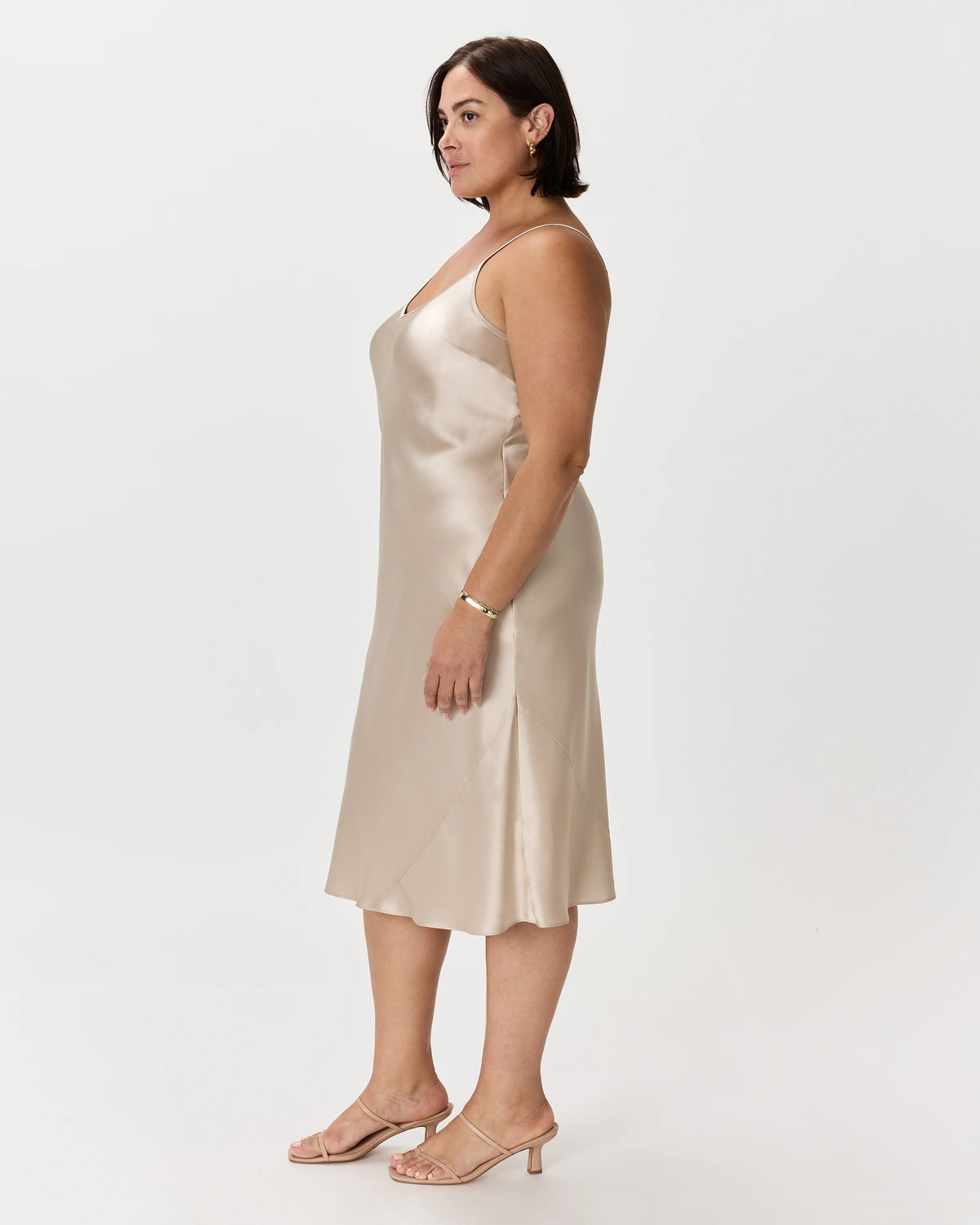 100% Washable Silk Slip Dress - 1X / Champagne