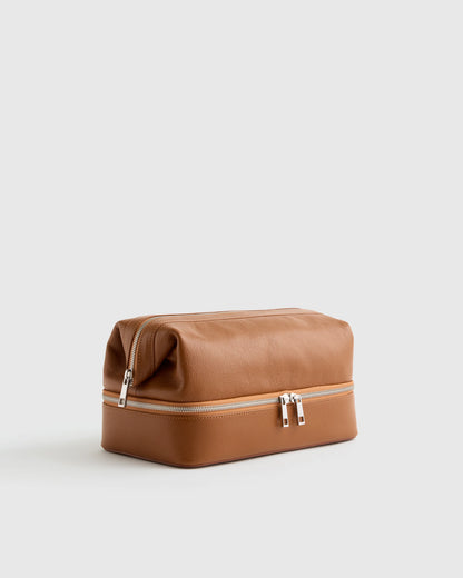 Italian Leather Dual Compartment Toiletry Bag - One Size / Ruby Red