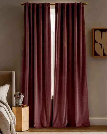 Cotton Velvet Room Darkening Curtain - Single Panel - 48x84 / Ivory