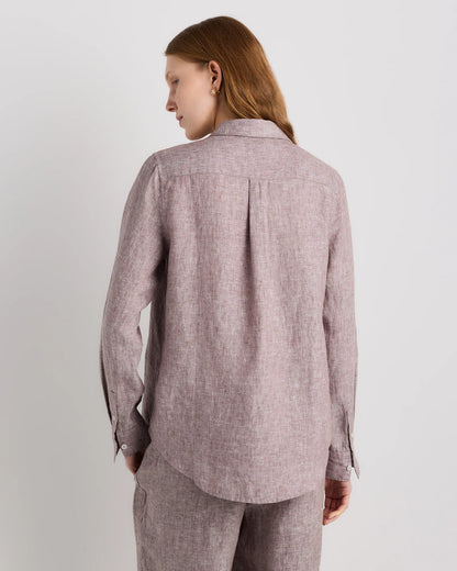100% European Linen Long Sleeve Shirt - XS / Blue Pinstripe
