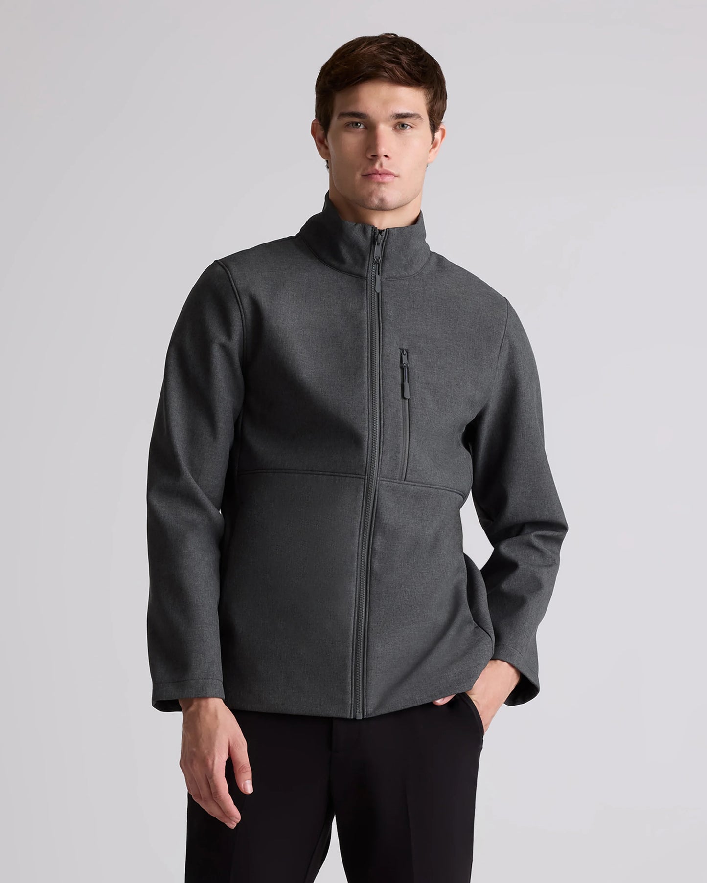 Softshell Fleece-Lined Full-Zip Jacket - S / Heather Shady Charcoal