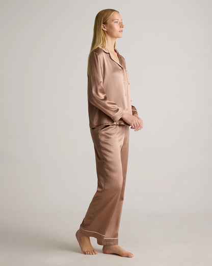 100% Washable Silk Satin Pajama Pant - XS / Toasted Almond