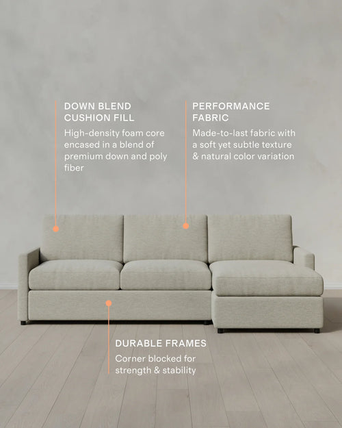 Brennan Chaise Sectional in Performance Basketweave - Right Arm / Flax