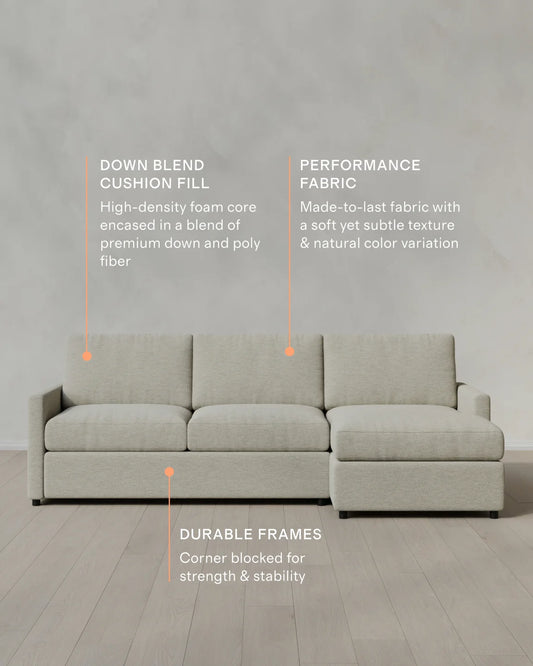 Brennan Chaise Sectional in Performance Basketweave - Right Arm / Flax