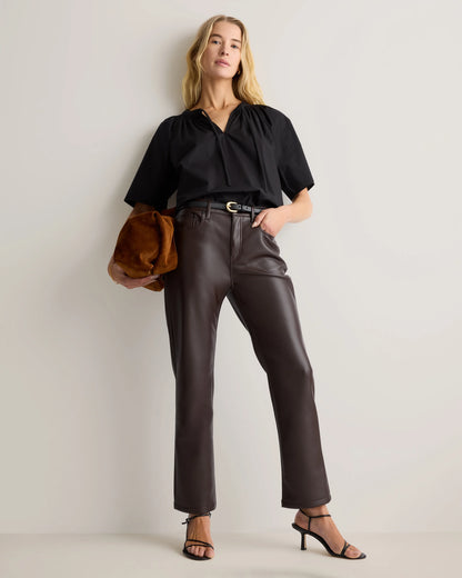 Vegan Leather Straight Leg Pants - 0 / Espresso