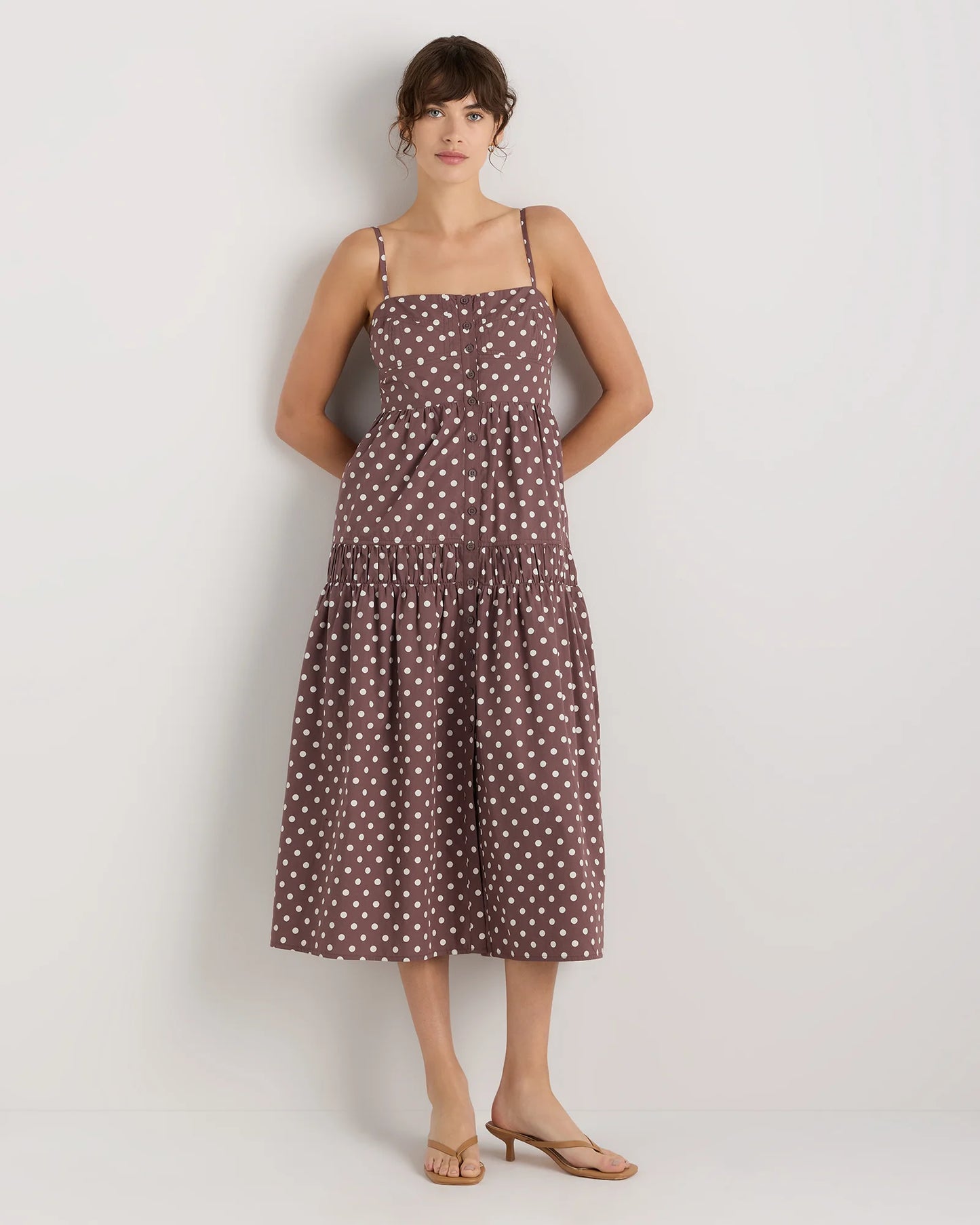 100% Organic Cotton Poplin Spaghetti Strap Maxi Dress - XS / Light Blue Stripe