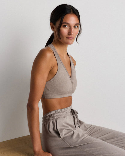 Ultra-Soft V-Neck Racerback Bra - XS / Heather Black