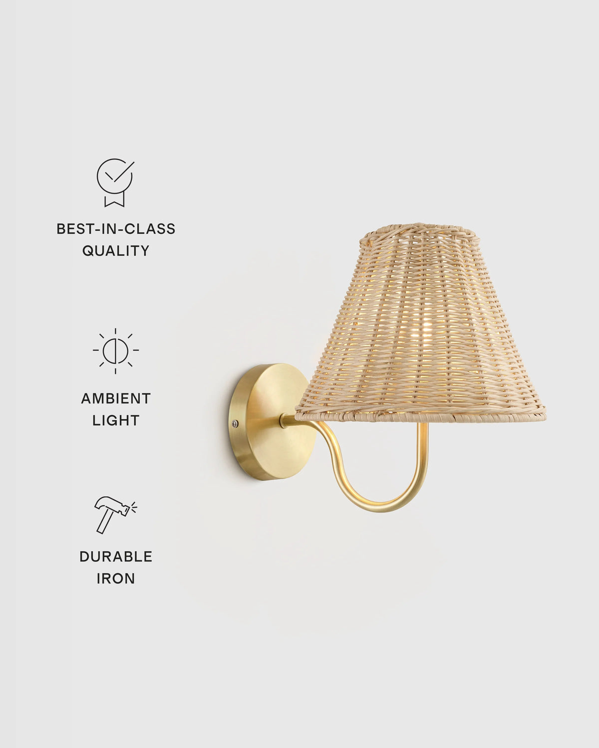 Curved Iron Sconce with Rattan Shade - One Size / Light Brown