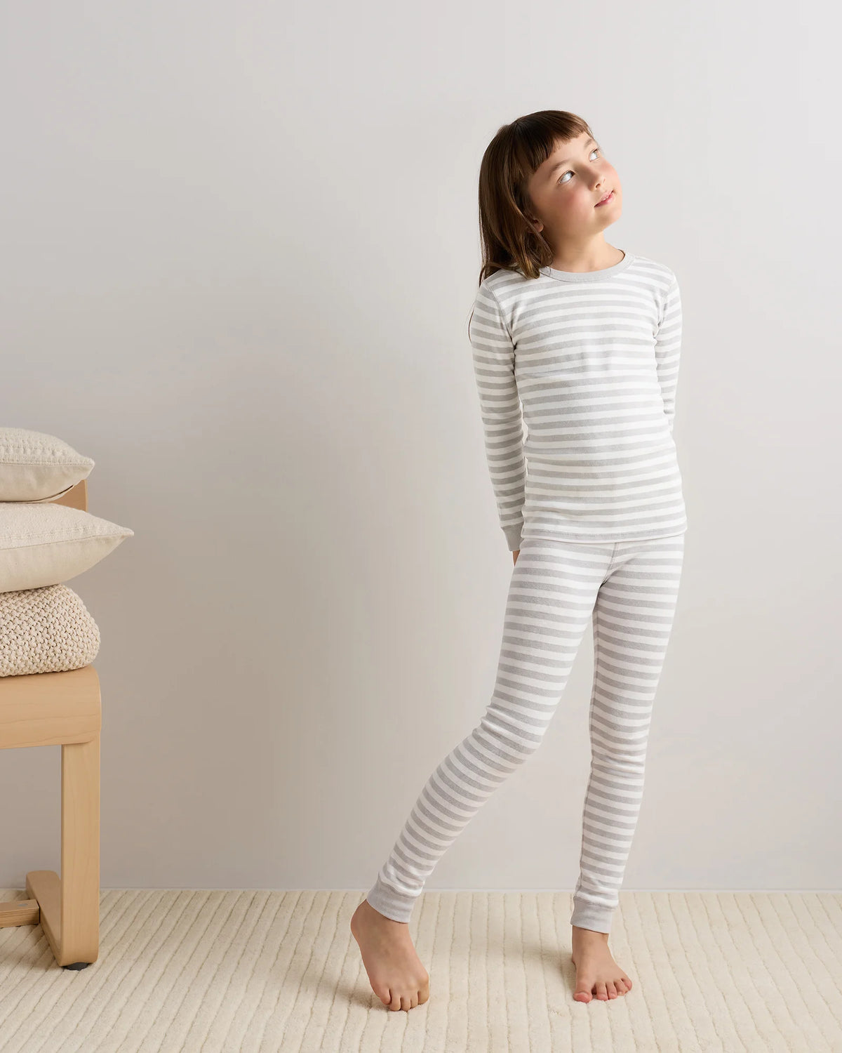 100% Organic Cotton Long Sleeve and Pant Pajama Set - 6 / Navy Stripe