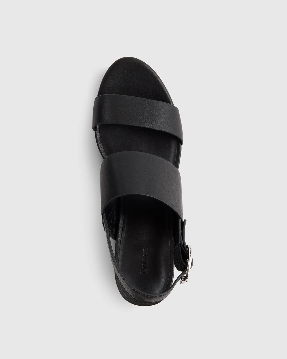 Italian Leather Double Band Block Heel Sandal - 5 / Black