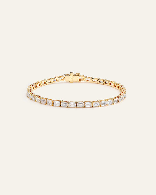 14K Gold Lab Grown Diamond East-West Emerald Tennis Bracelet - 10ctw - 6.5" / Yellow Gold