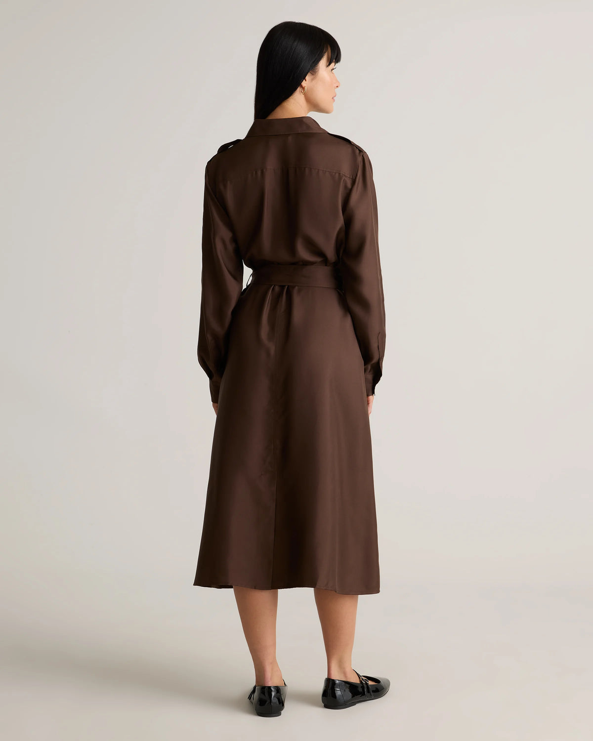 100% Silk Twill Utility Shirt Dress - XS / Hot Fudge