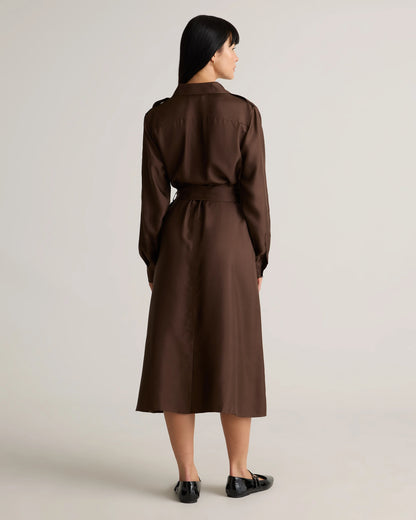 100% Silk Twill Utility Shirt Dress - XS / Hot Fudge