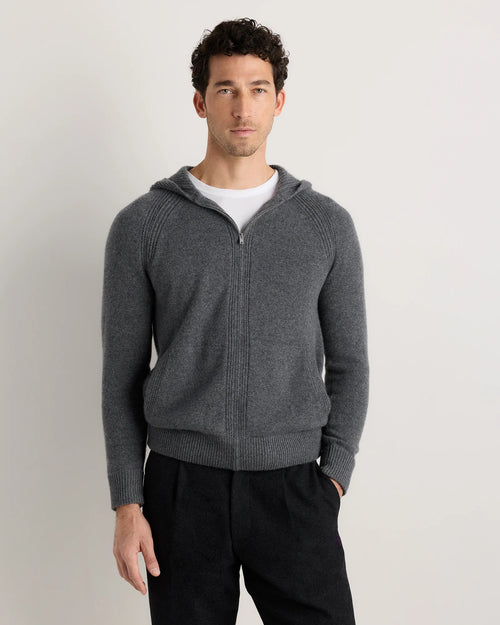 Luxe Baby Cashmere Bomber Hoodie - S / Heather Pewter