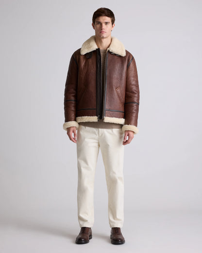 100% Shearling Bomber Jacket - S / Dark Brown