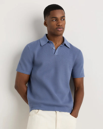 100% Organic Cotton Mesh-Stitch Sweater Polo - XS / Charcoal