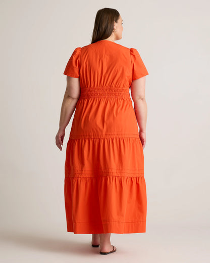 100% Organic Cotton Poplin Tiered Maxi Dress - 1X / Ocean Green
