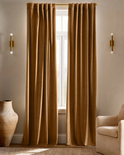 Cotton Velvet Curtain - Single Panel - 48x84 / Ivory