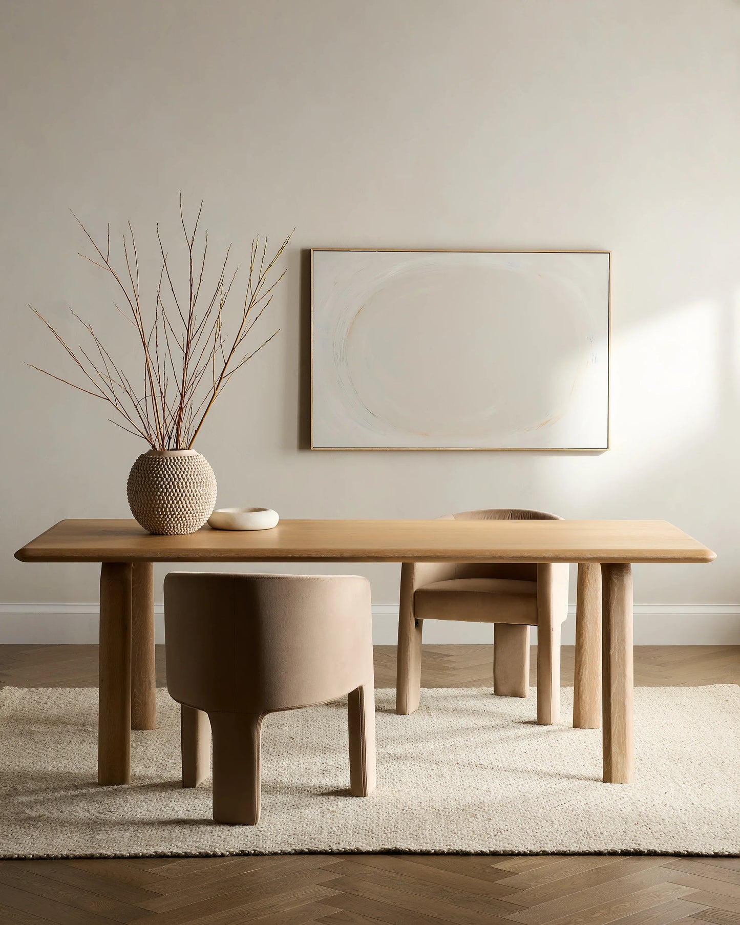 Solid Wood Dining Table with Rounded Legs - One Size / Natural Oak