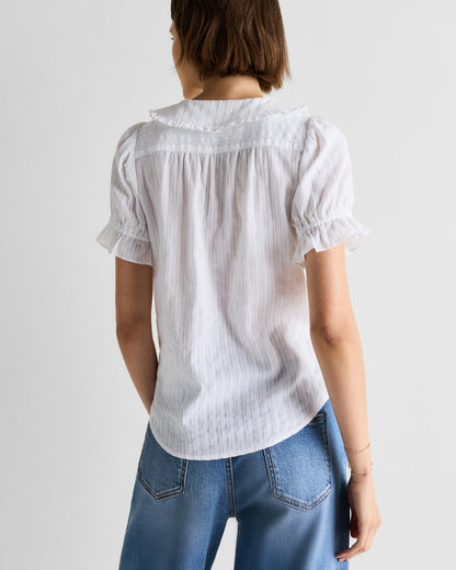 Embroidered Cotton Ruffle Collar Short Sleeve Blouse - XS / Classic White