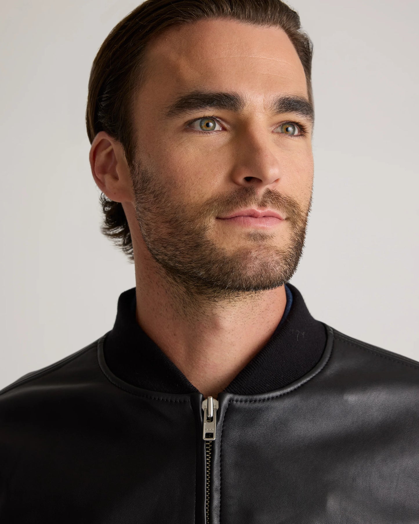 100% Washed Leather Bomber Jacket - S / Black